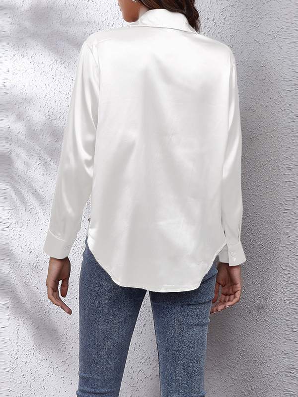 Long Sleeves Loose Solid Color Lapel Blouses&Shirts Tops
