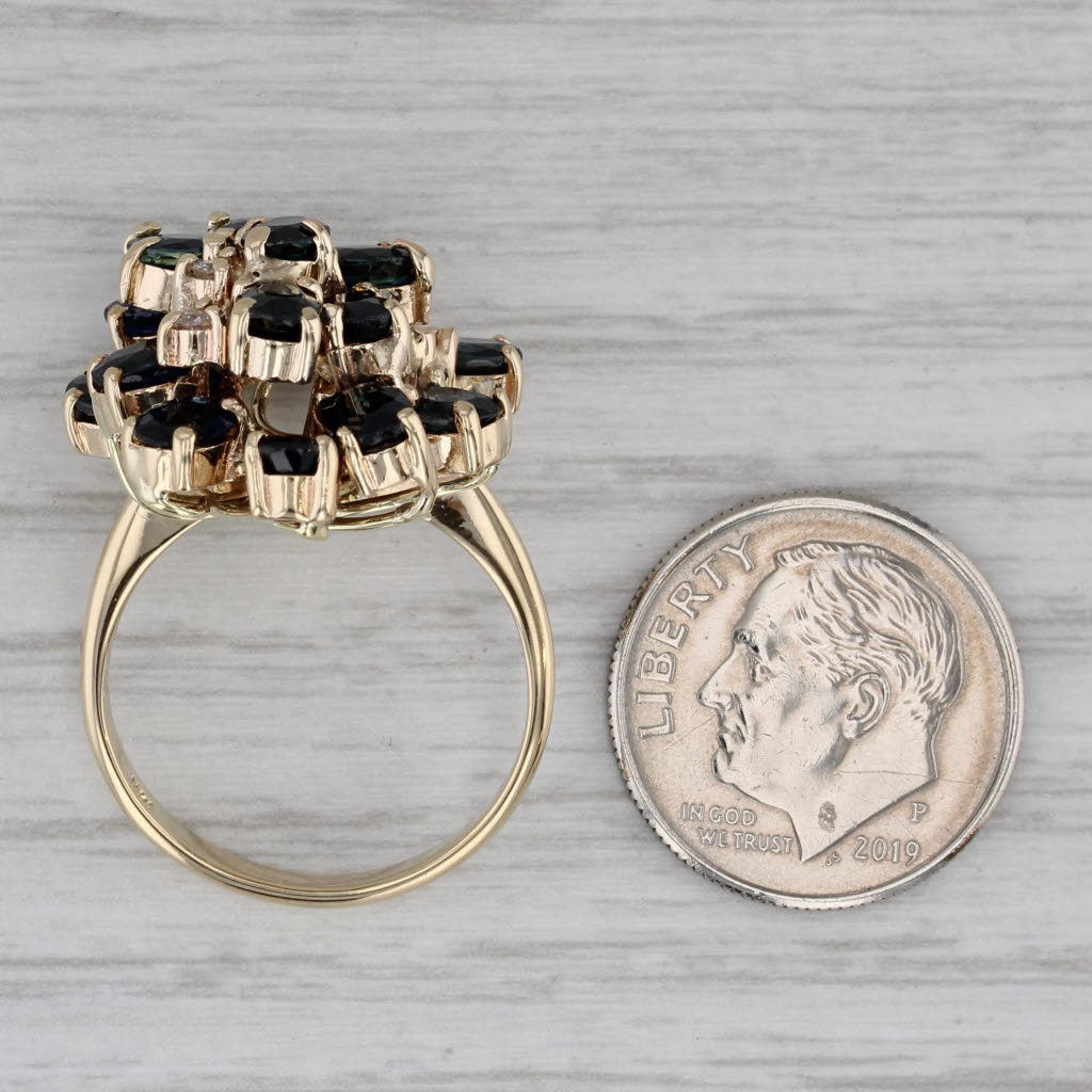 4.73ctw Blue Sapphire Diamond Cluster Ring 14k Yellow Gold Size 7 Cocktail