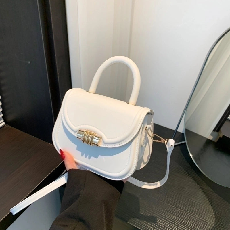 Women's Pu Leather Solid Color Elegant Semicircle Flip Cover Handbag