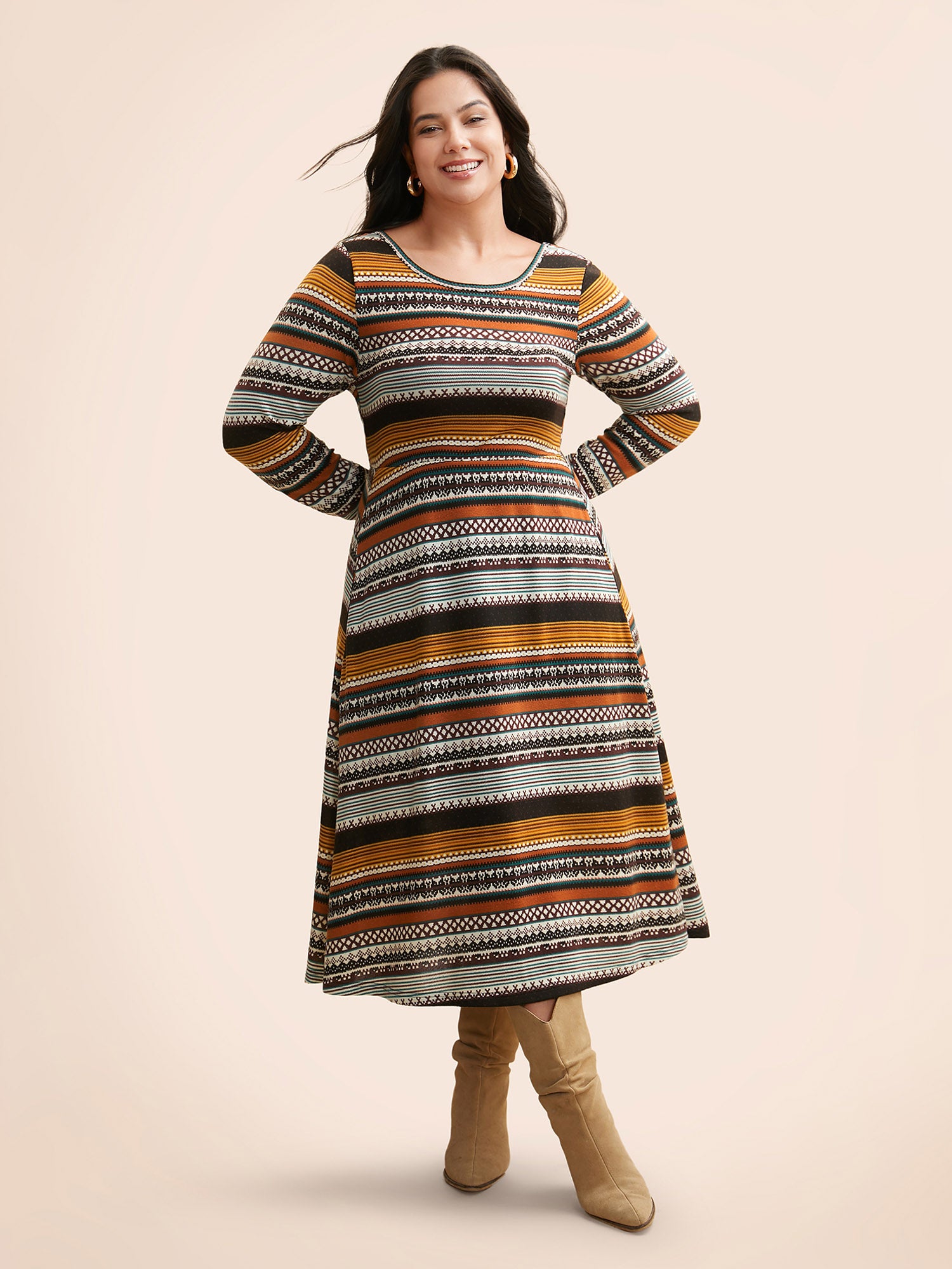 Crew Neck Striped Backless Pocket Dress