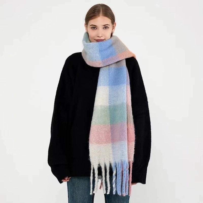 Mohair Nipped Color Scarf Cashmere Thickened Warm Scarf Shawl