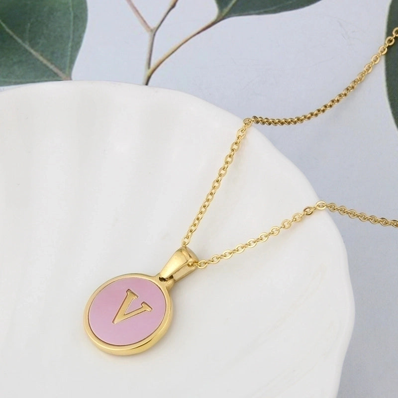 Minimalist Letter Titanium Steel Plating Inlay Shell Pendant Necklace