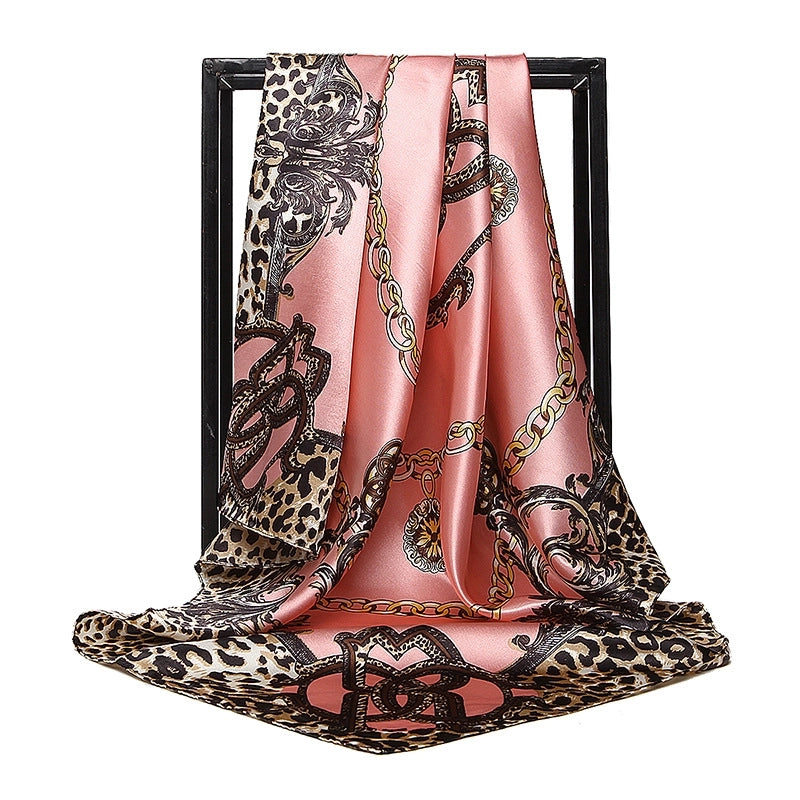 Gaohe Silk Scarf 90cm * 90cm Square Scarf Leopard Print Chain Large Square Scarf Silk Scarf Artificial Silk Scarf For Women
