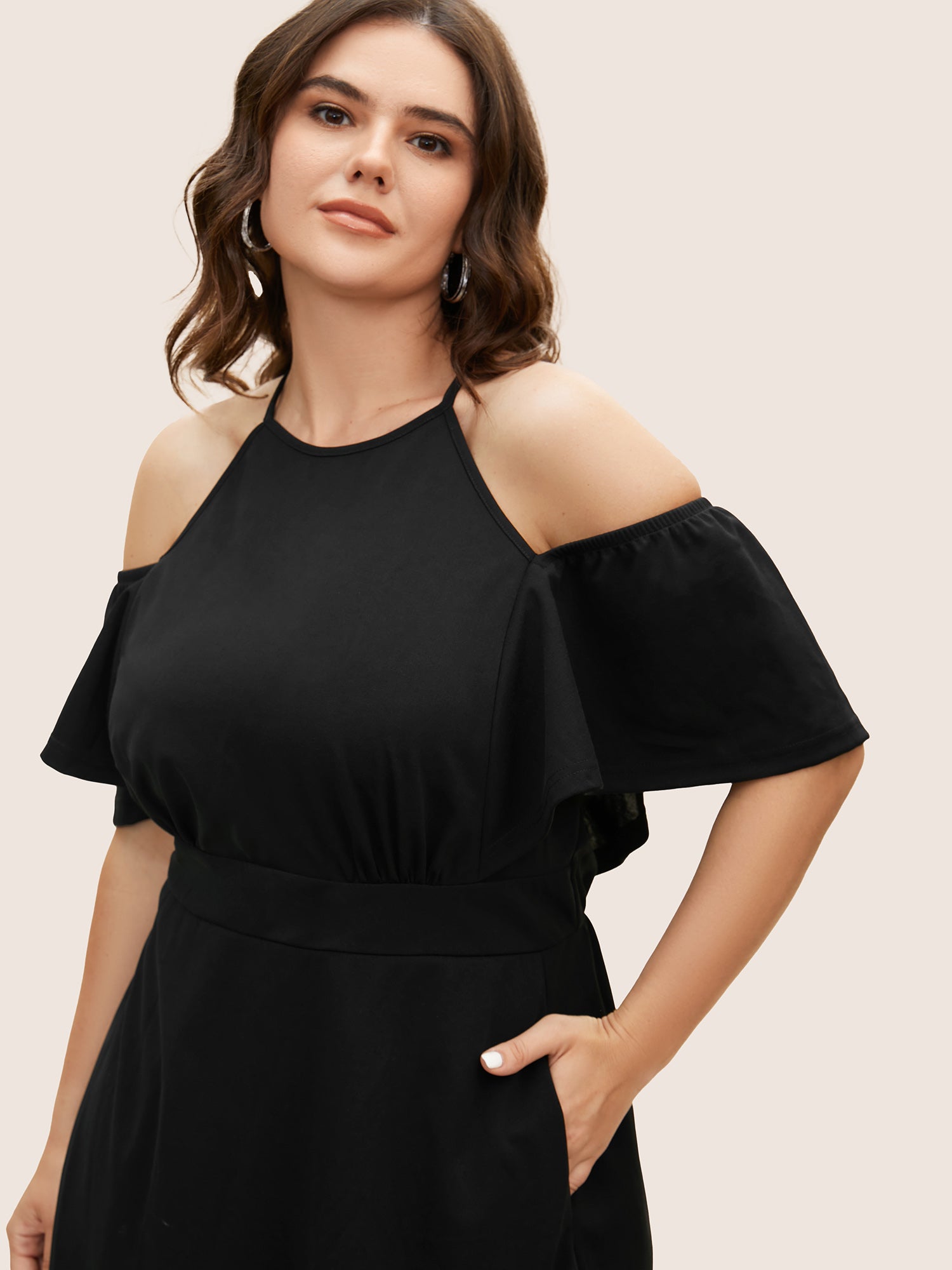 Cold Shoulder Flutter Sleeve Midi Dress