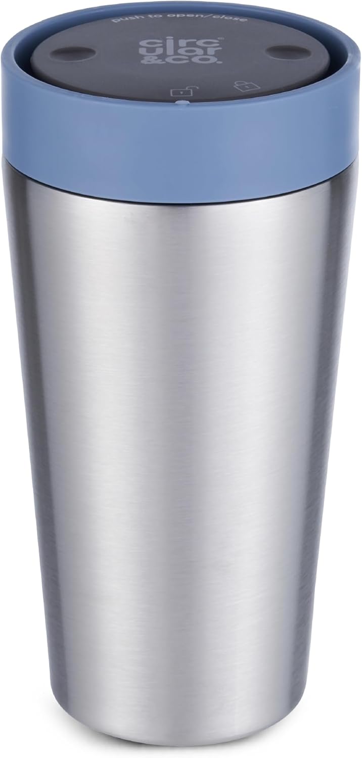 Circular & Co Thermal Stainless Steel Travel Mug - 8oz/227ml - Insulated Reusable Coffee Cup - 100% Leakproof & Lockable - 6 Hours Hot/Cold - Push Top, One Hand Open, 360 Drinking Coffee Tumbler