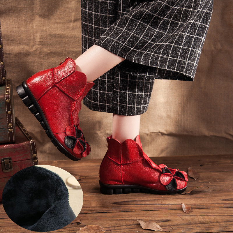 Cricsball mules Ethnic Genuine Leather Shoes Women Vintage Boots and Shoes for Autumn Womens Retro Boots Boho Style Shoes Ladies Red Ankle Boots