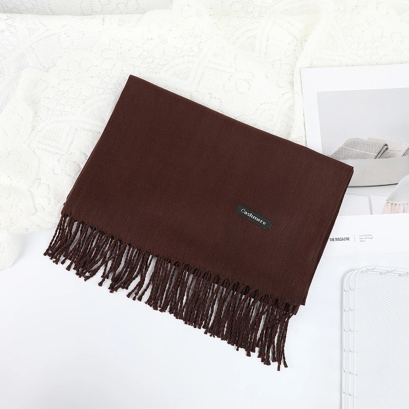 Solid Color Cashmere Tassel Scarf  Autumn And Winter Warm Scarf Simple Style Air Conditioning Shawl