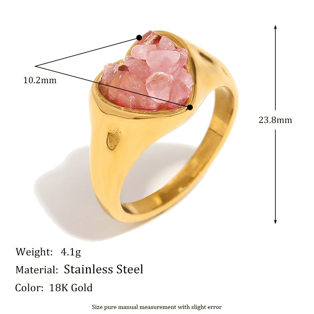 Retro Fashion Hand Jewelry Stainless Steel Plated 18K Gold Starfish Shell Gemstone Love Heart Open Ring