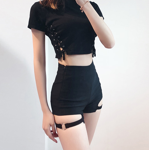 Leg loop high waist shorts KF50130