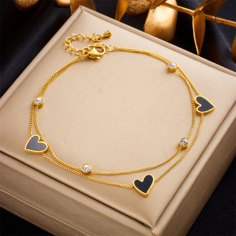 Fashion Women Heart Titanium Steel Anklets