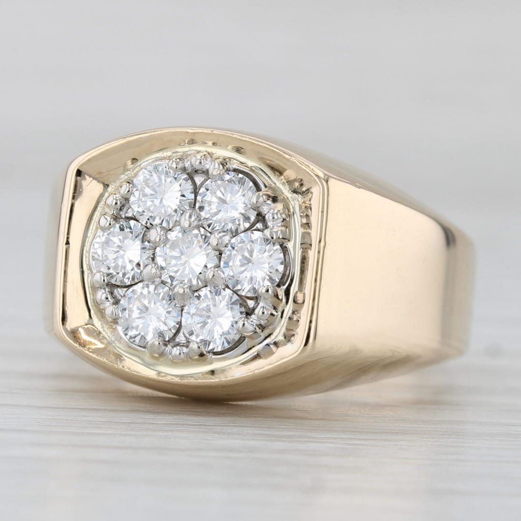 1.25ctw Diamond Cluster Ring 14k Yellow Gold Size 10 Men's Vintage