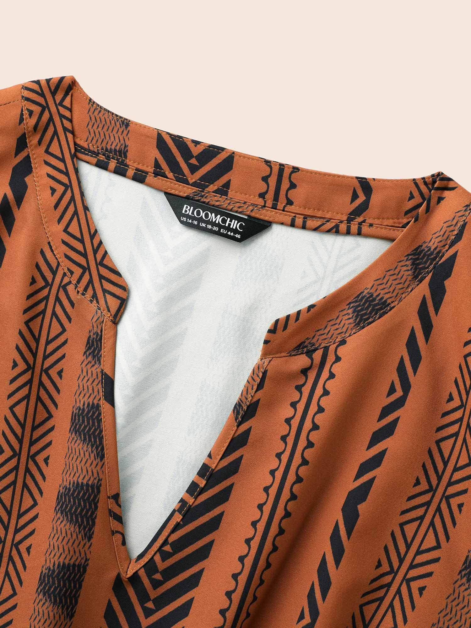 Notched Bandana Geometric Ruffle Sleeve Dress