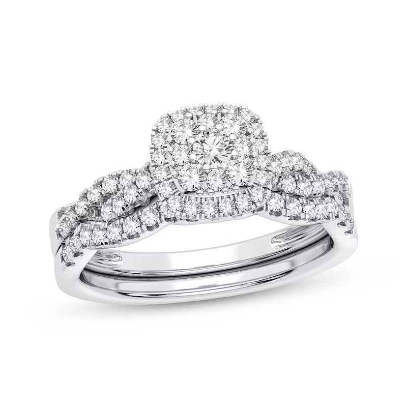 Now + Forever Multi-Diamond Center Bridal Set 1/2 ct tw Round-cut 10K White Gold