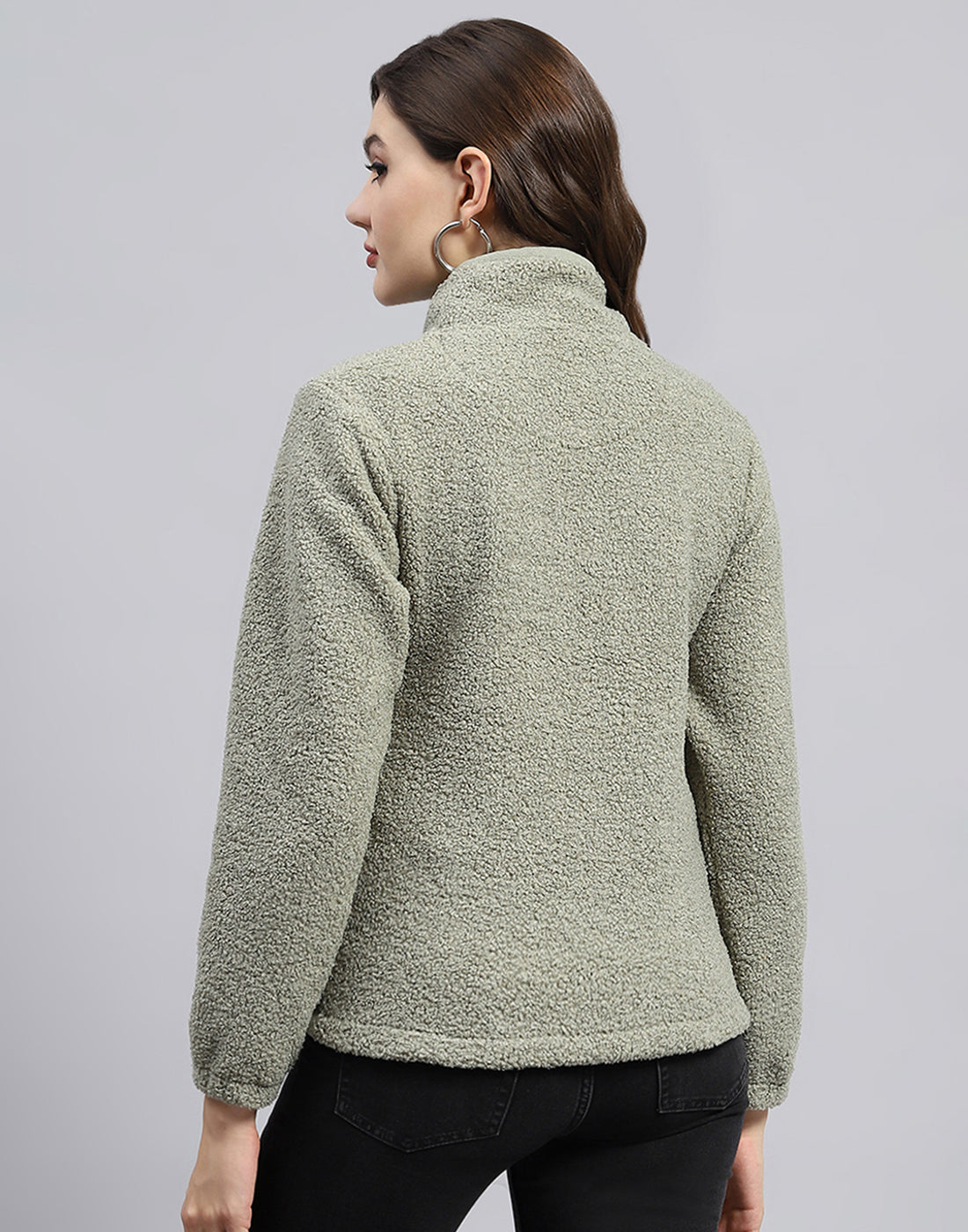 Women Grey Solid Turtle Neck Full Sleeve Sweatshirt