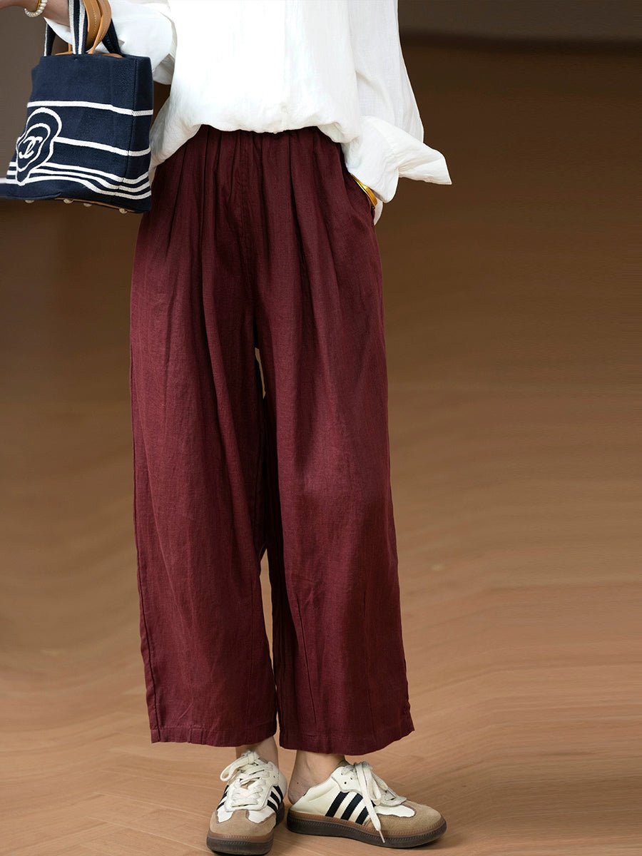 Women Casual Pure Color 100%Linen Straight Pants