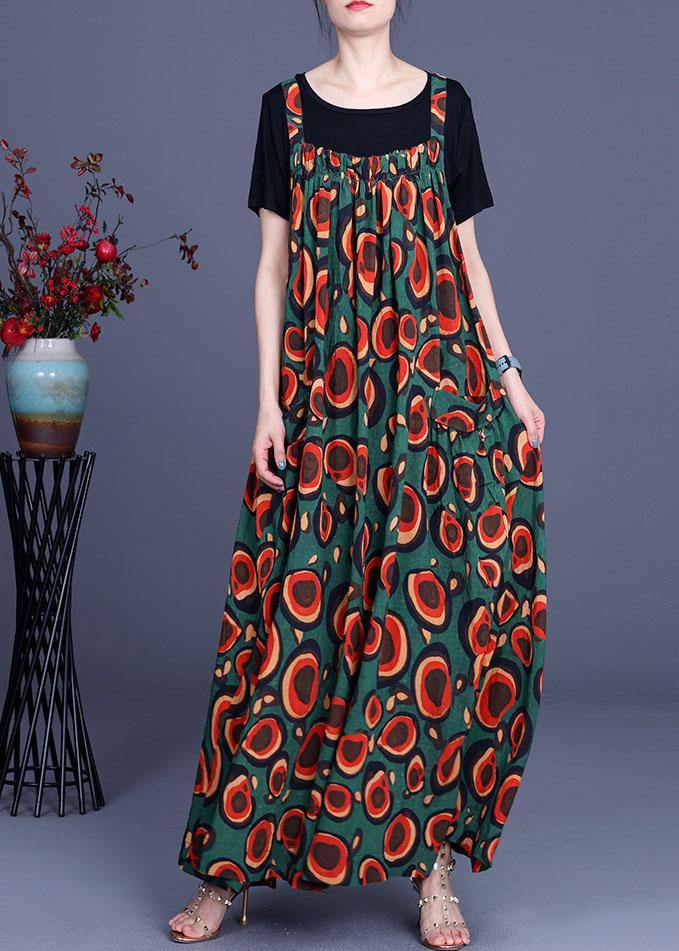 2021 Summer Printed Dress Rayon Irregular Suspender Skirt + Black T-Shirt Two Piece Set