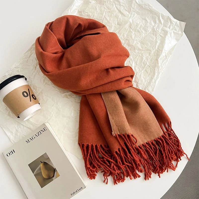 Women's Elegant Minimalist Color Block Imitation Dehaired Angora Tassel Scarf