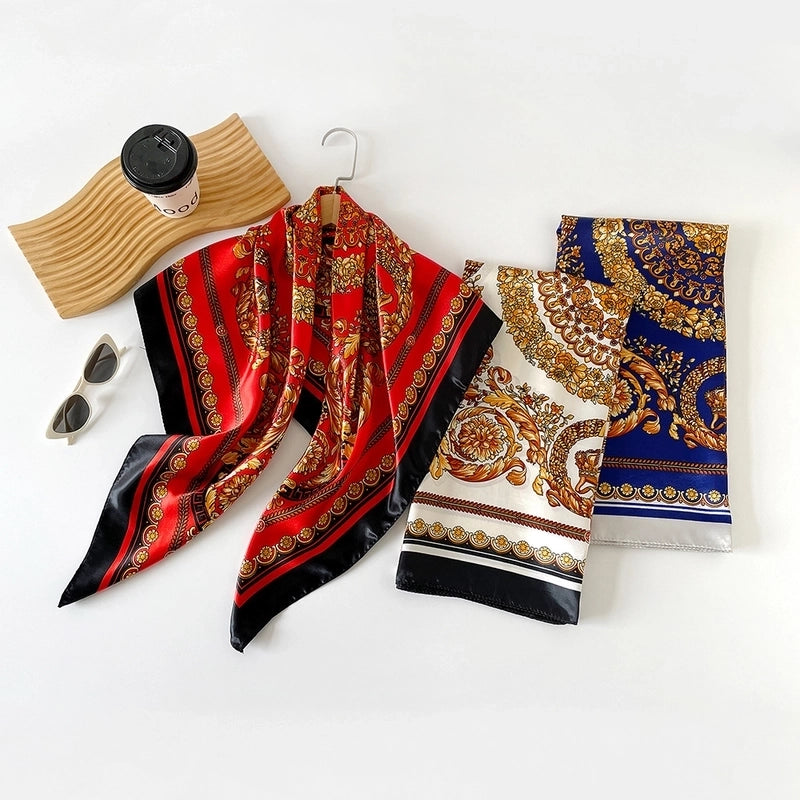Women's Vintage Style Printing Satin Printing And Dyeing Dyeing Silk Scarf Kerchief Bandanas