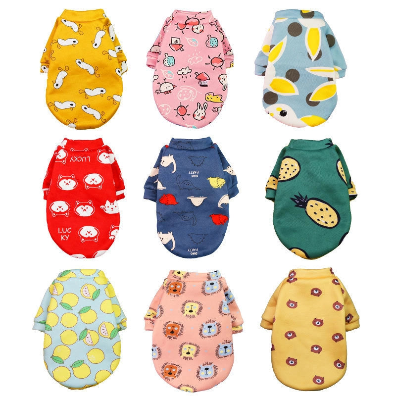 Cartoon Printed Fleece-lined Two-paw Sweatshirt For Dogs Cats Spring Autumn Winter Pullover Style Teddy Supplies Clothes