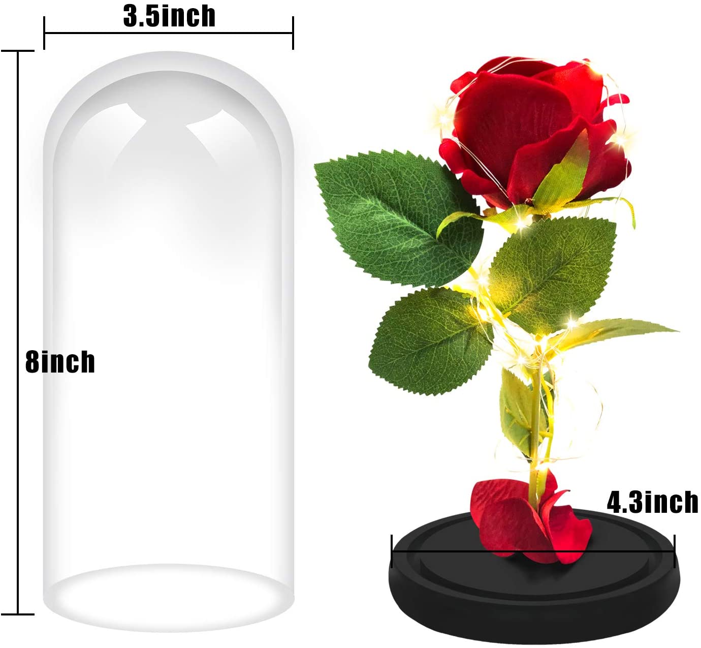 Rose That Lasts Forever in a Glass Dome with Led Lights.Gift for Mothers Day Valentine's Day Birthday Party Wedding Anniversary