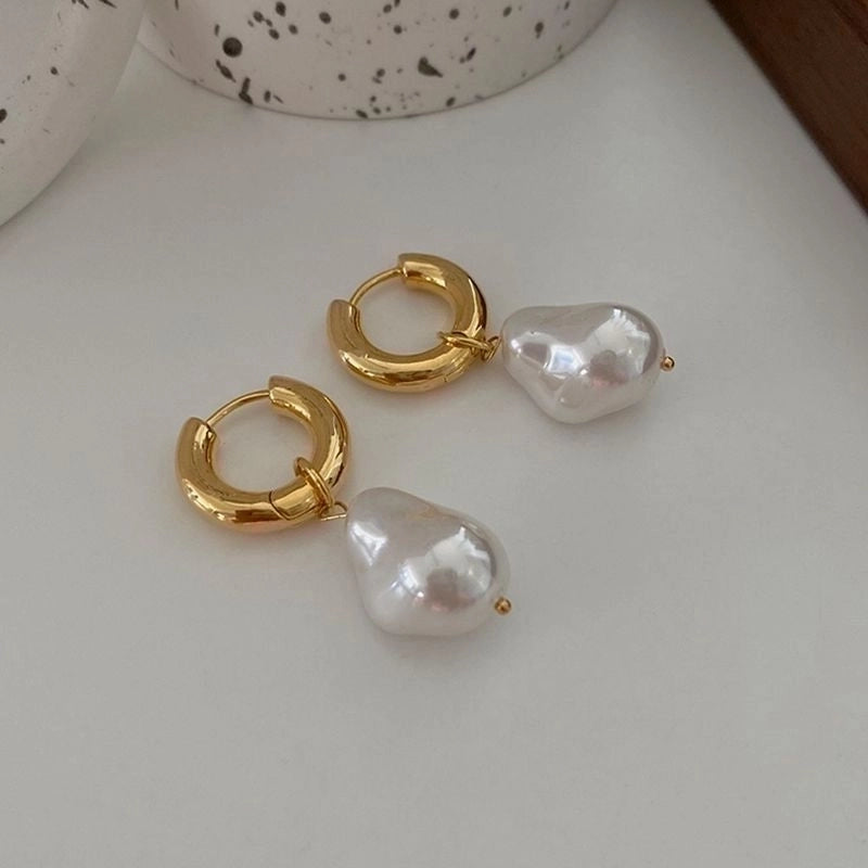 1 Pair Minimalist Irregular Copper Pearl Plating 18k Gold Plated Drop Earrings