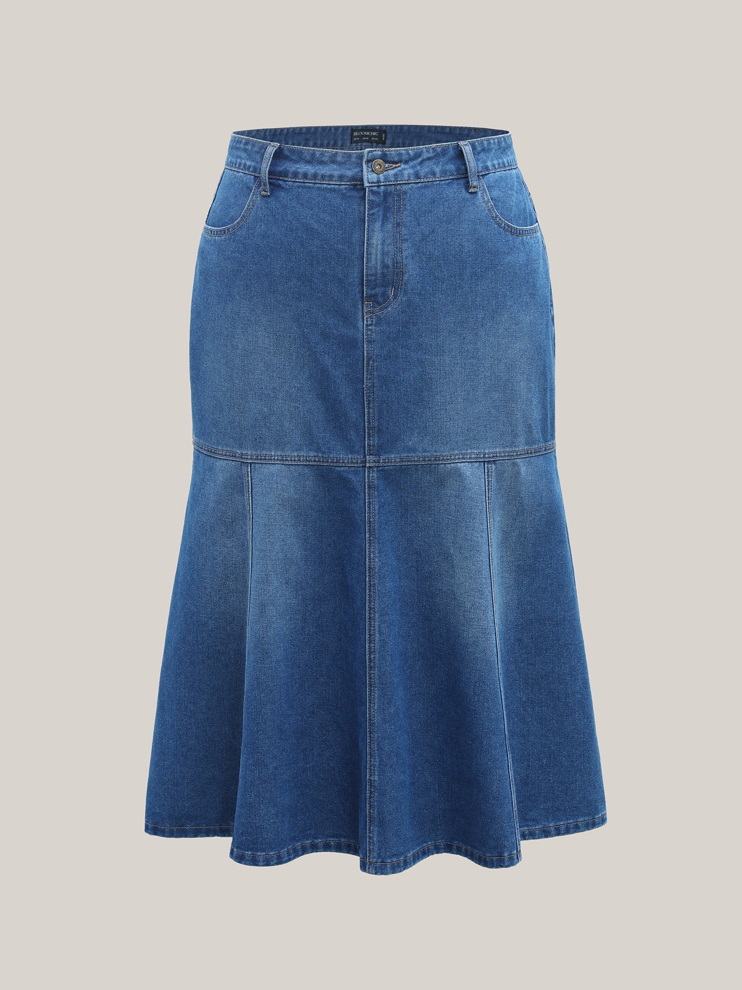 A-Line Seamed Maxi Denim Skirt