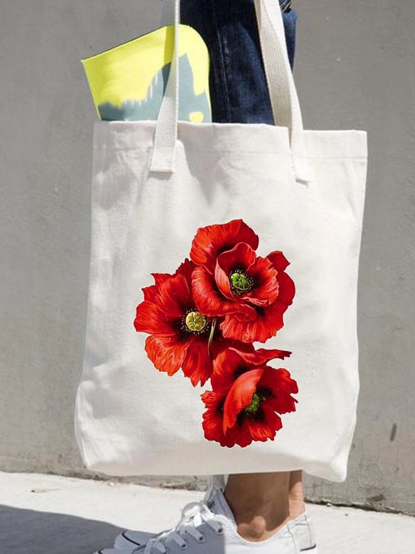 Women's Printed Shopping Bag Casual Shopping Handbag Women's Shoulder Bag Large Capacity New Artistic Fresh Women's Bag