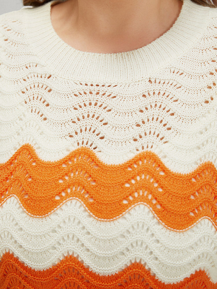 Two Tone Eyelet Drop Shoulder Pullover