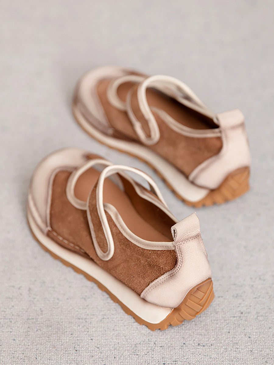 Women Summer Vintage Colorblock Leather Low Heel Shoes