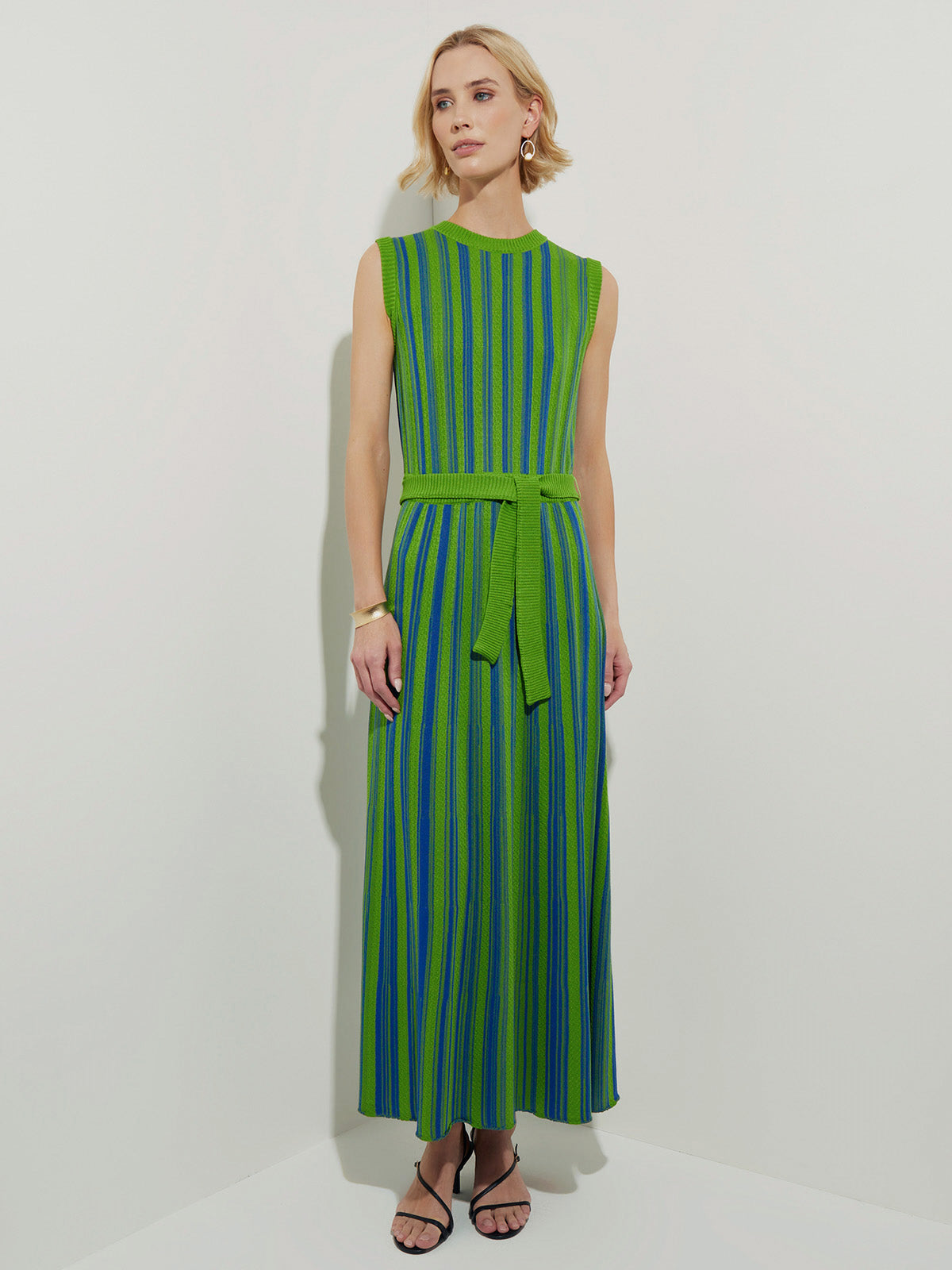 Sleeveless Soft Ribbed Knit Belted Maxi Dress - Modern Fit