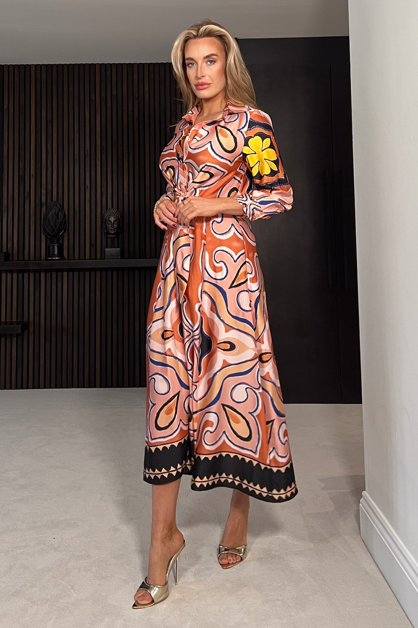 Odette Geo Print Tie Front Shirt Dress