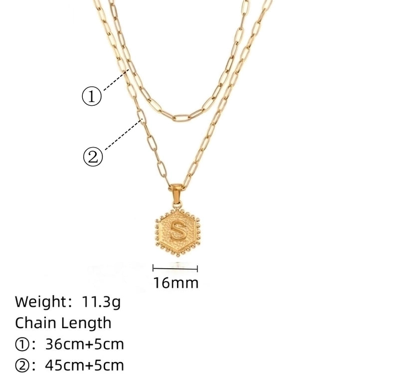 304 Stainless Steel 18K Gold Plated IG Style Minimalist Letter Heart Shape Double Layer Necklaces