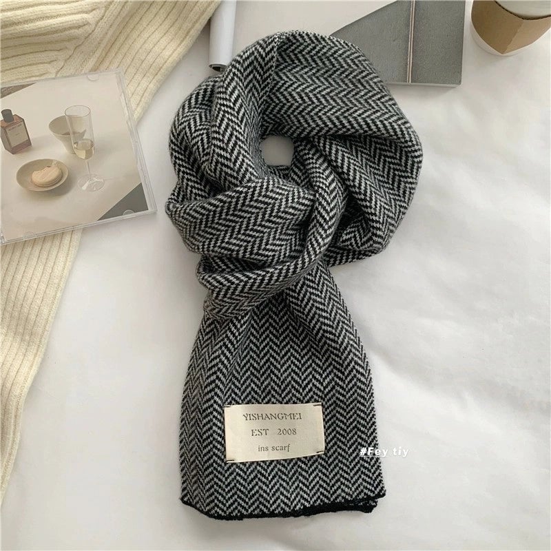 Women's Scarf Winter  Warm Thickened Fine Wool Knitted Student Couple Scarf Outer Wear