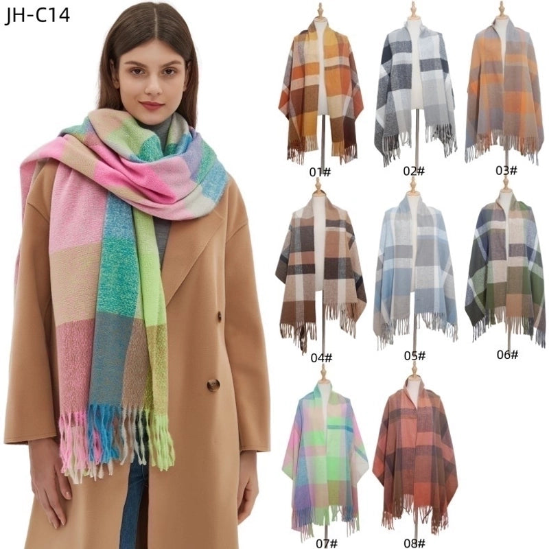 Women's Casual Minimalist Lattice Polyester Tassel Scarf