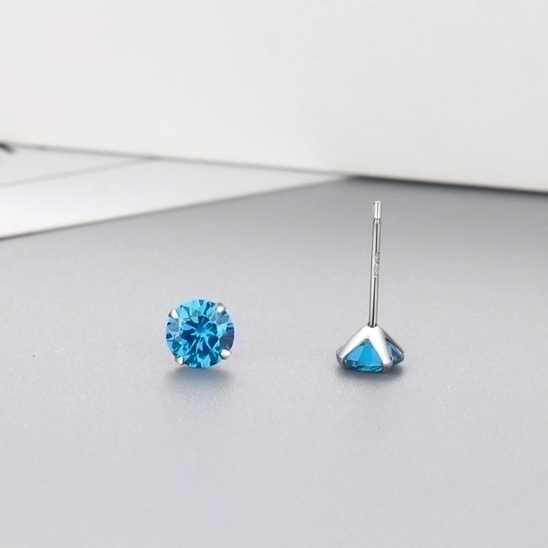 Minimalist Geometric Sterling Silver Zircon Ear Studs 1 Pair