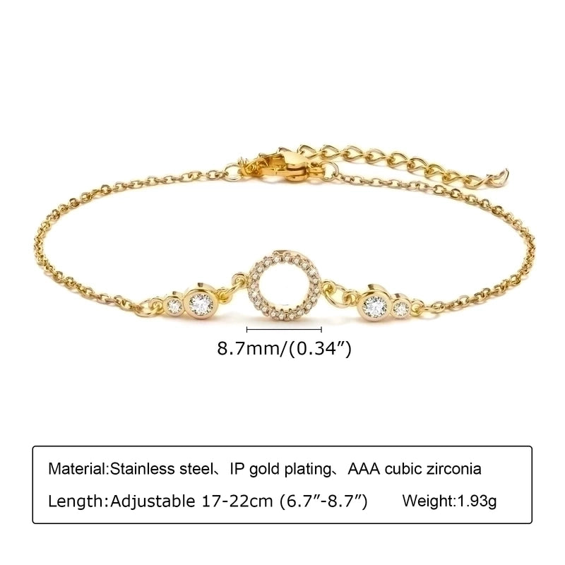 Round Heart Shape Flower 304 Stainless Steel 18K Gold Plated Zircon Bracelets In Bulk