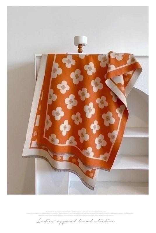Women's Sweet Flower Imitation Cashmere Scarf