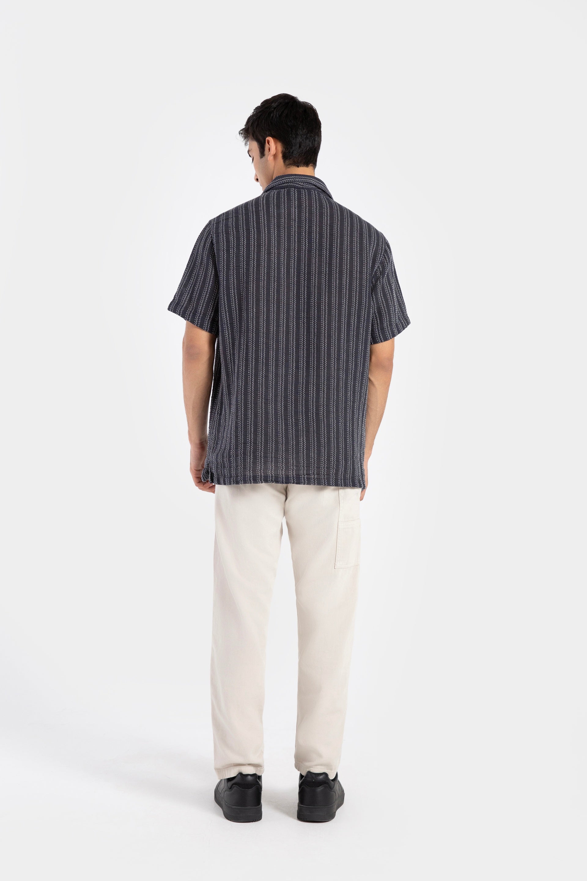 Textured Striped Resort Collar Shirt