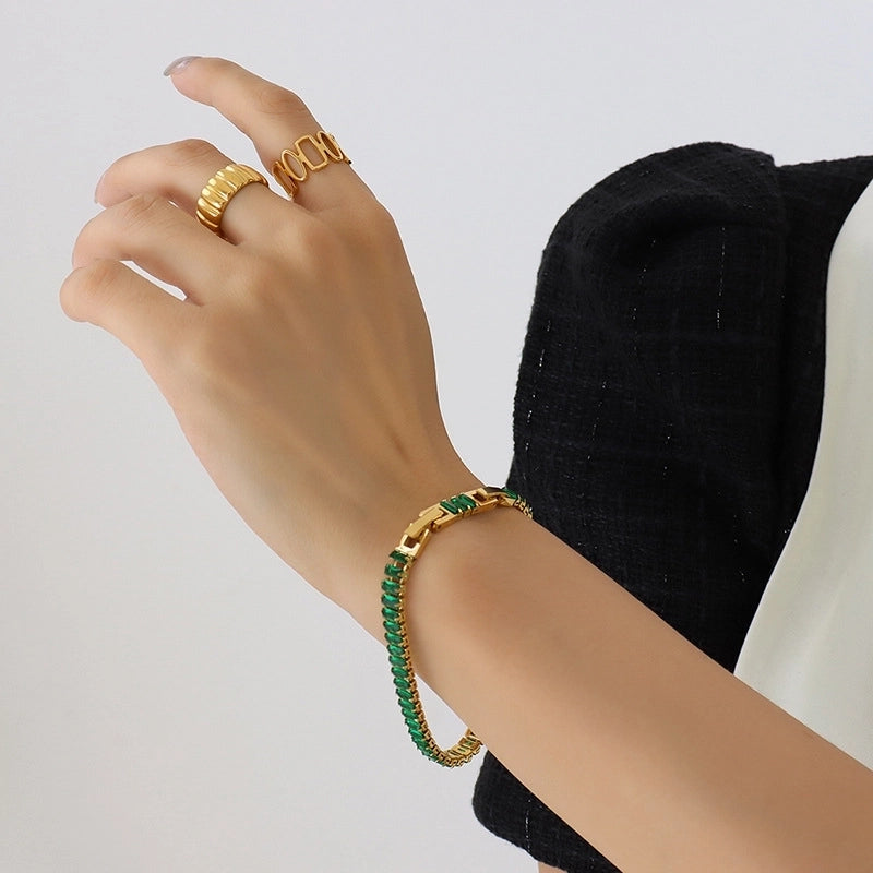 Geometric Titanium Steel Splicing Zircon Bracelets Necklace