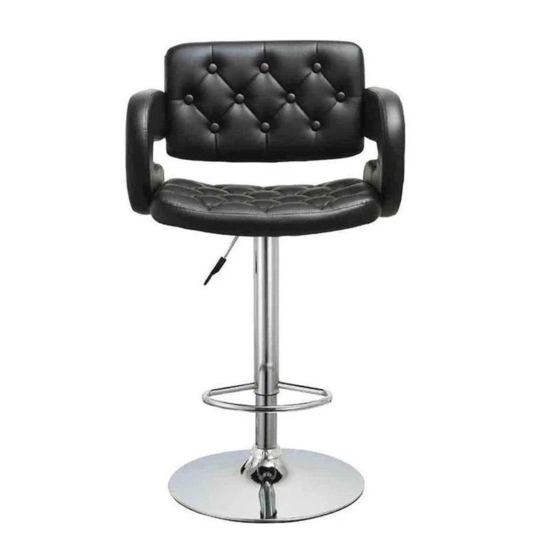 Height Adjustable 44 Tufted Faux Leather Barstool Counter Stool in Black
