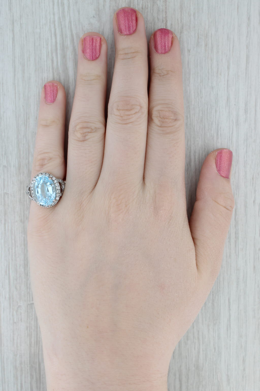 12.61ctw Blue Topaz Diamond Halo Ring 14k White Gold Size 6.75