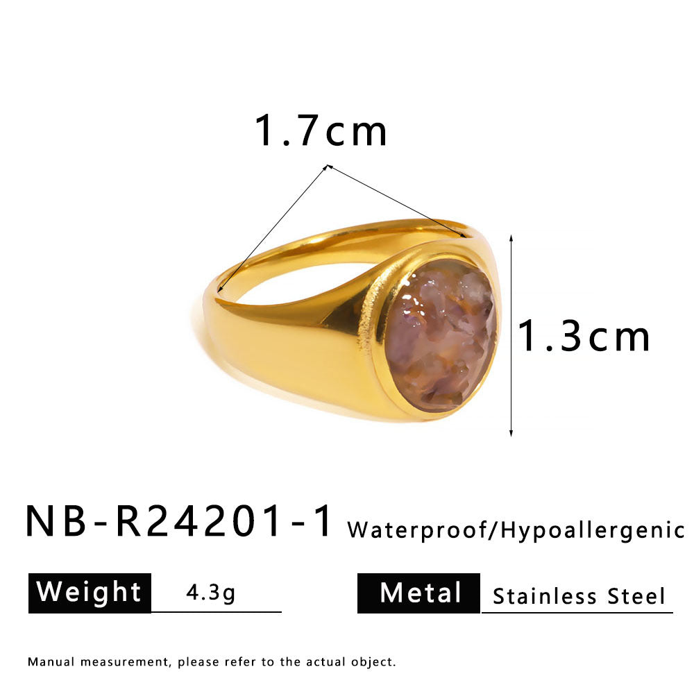 Natural Stone Gravel Stainless Steel Ring Exquisite Simple Titanium Steel Ring For Women