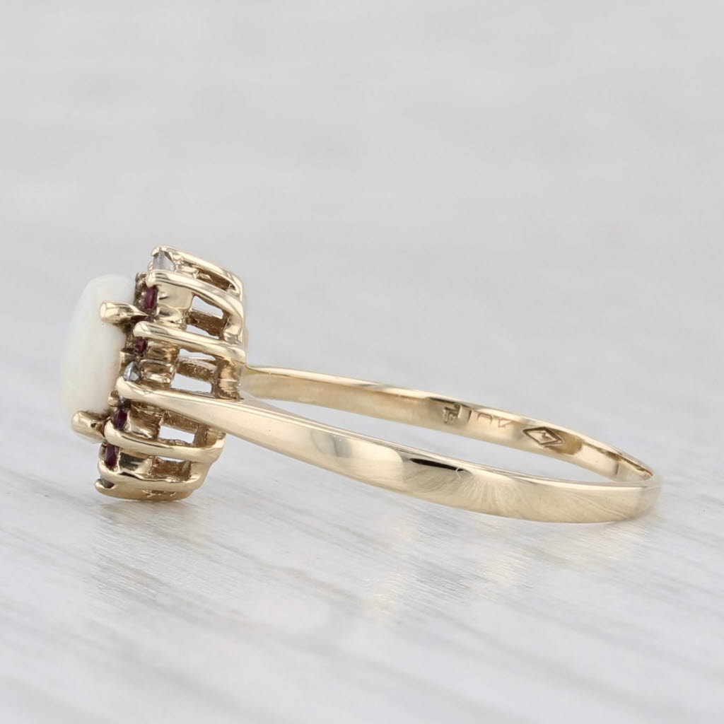 Opal Ruby Diamond Halo Ring 10k Yellow Gold Size 7 Cathedral Band