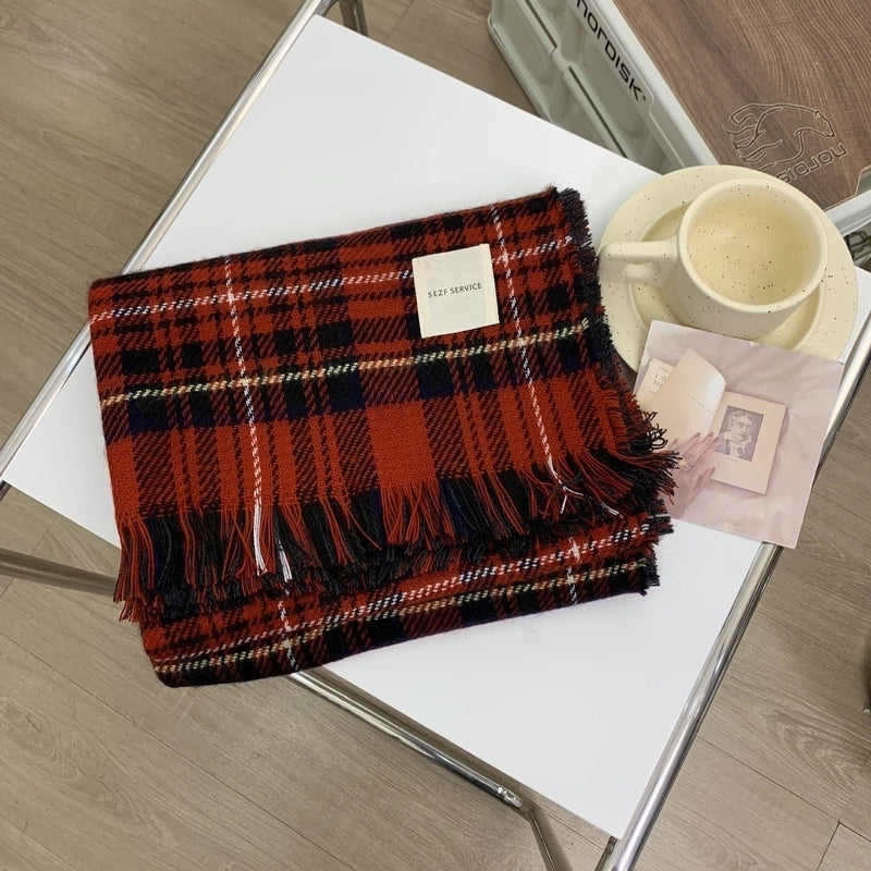 Christmas Scarf Women's Winter  High-grade Red Plaid Scarf Student Couple Thickened Warm Shawl