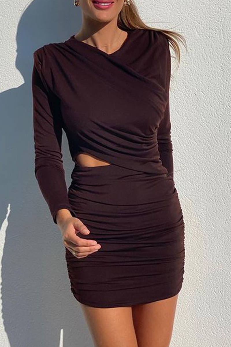 Casual Solid Patchwork O Neck Pencil Skirt Dresses