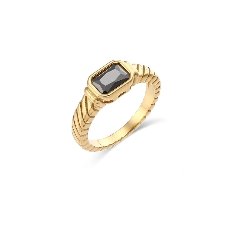 Vintage Style Geometric 304 Stainless Steel Zircon Gold Plated 18K Gold Plated Plating Inlaid Zircon Rings