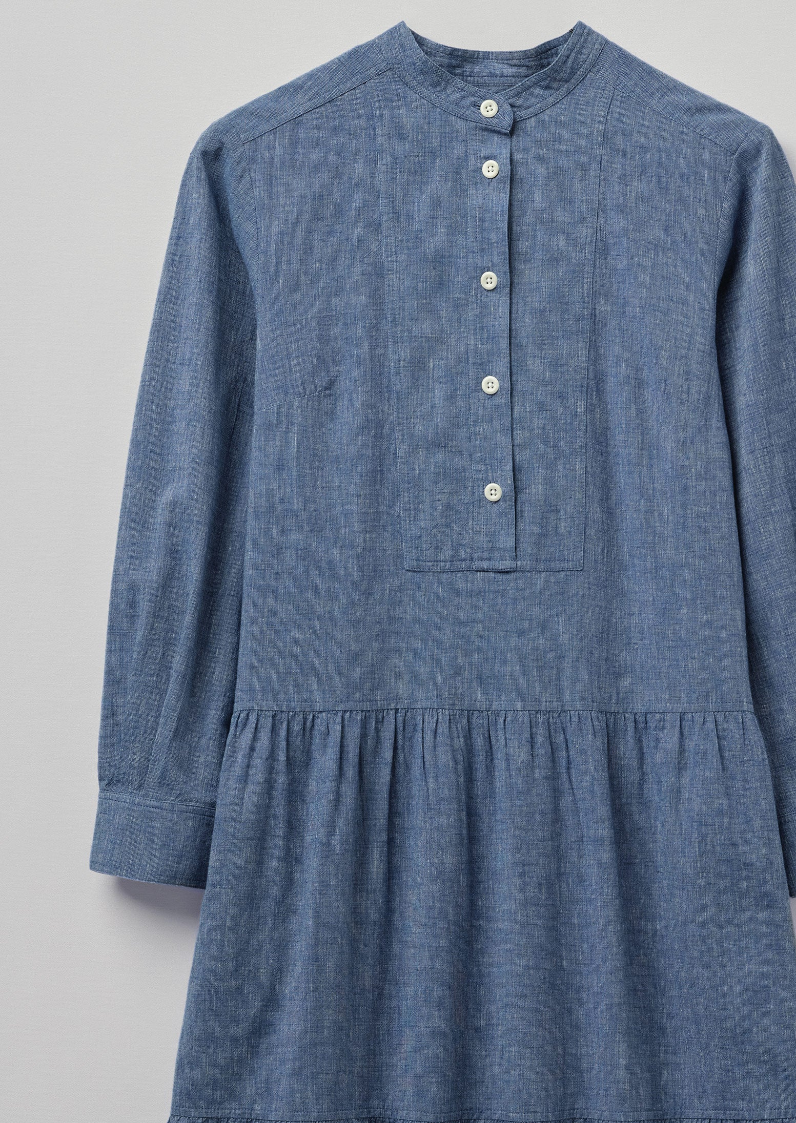 Rosa Cotton Linen Tiered Dress | Chambray Blue