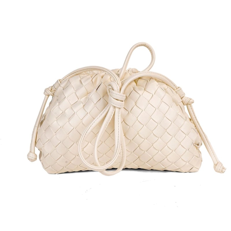 Women's Pu Leather Solid Color Classic Style Weave Cloud Shape Magnetic Buckle Crossbody Bag