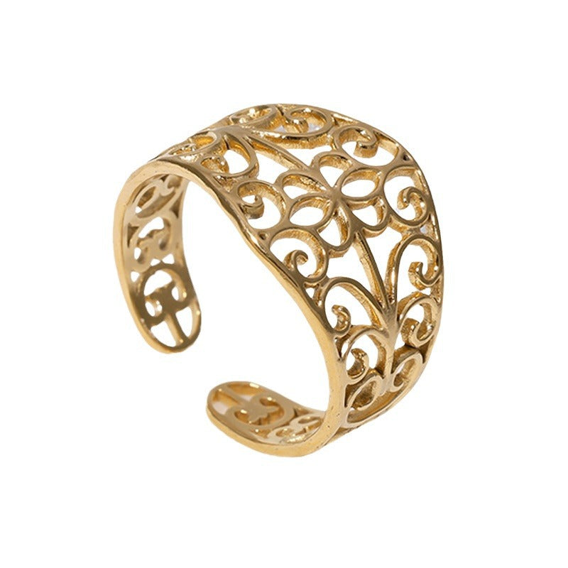 Open Ring Expressive Hollow Geometric Stainless Steel Electroplating Rings