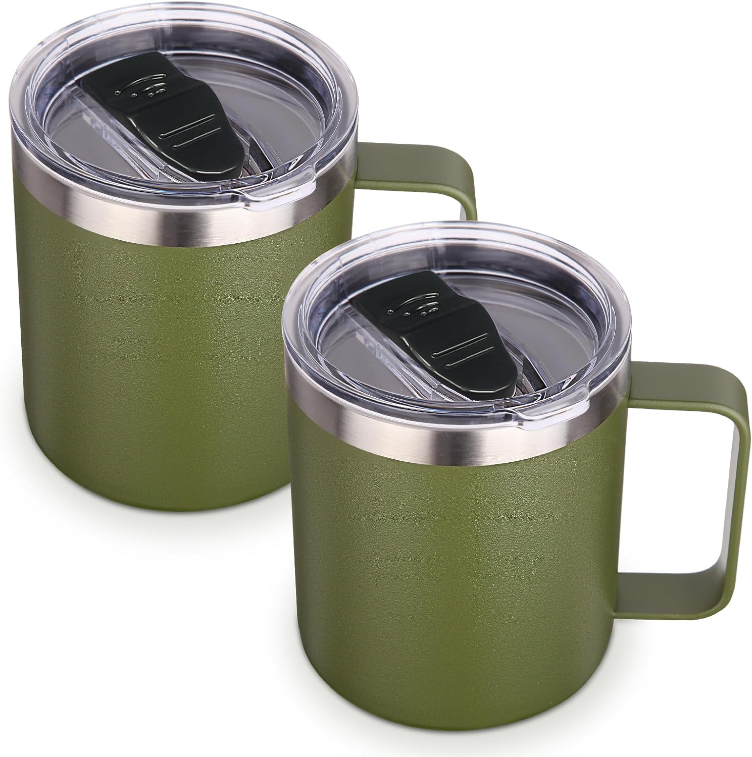 Volhoply 14oz Insulated Stainless Steel Coffee Mug with Leakproof Lid,Double Wall Vacuum Travel Coffee Cup with Handle,Reusable Metal Tumbler,Camping Mugs Keep Hot/Cold,Christmas Gifts(Black,1